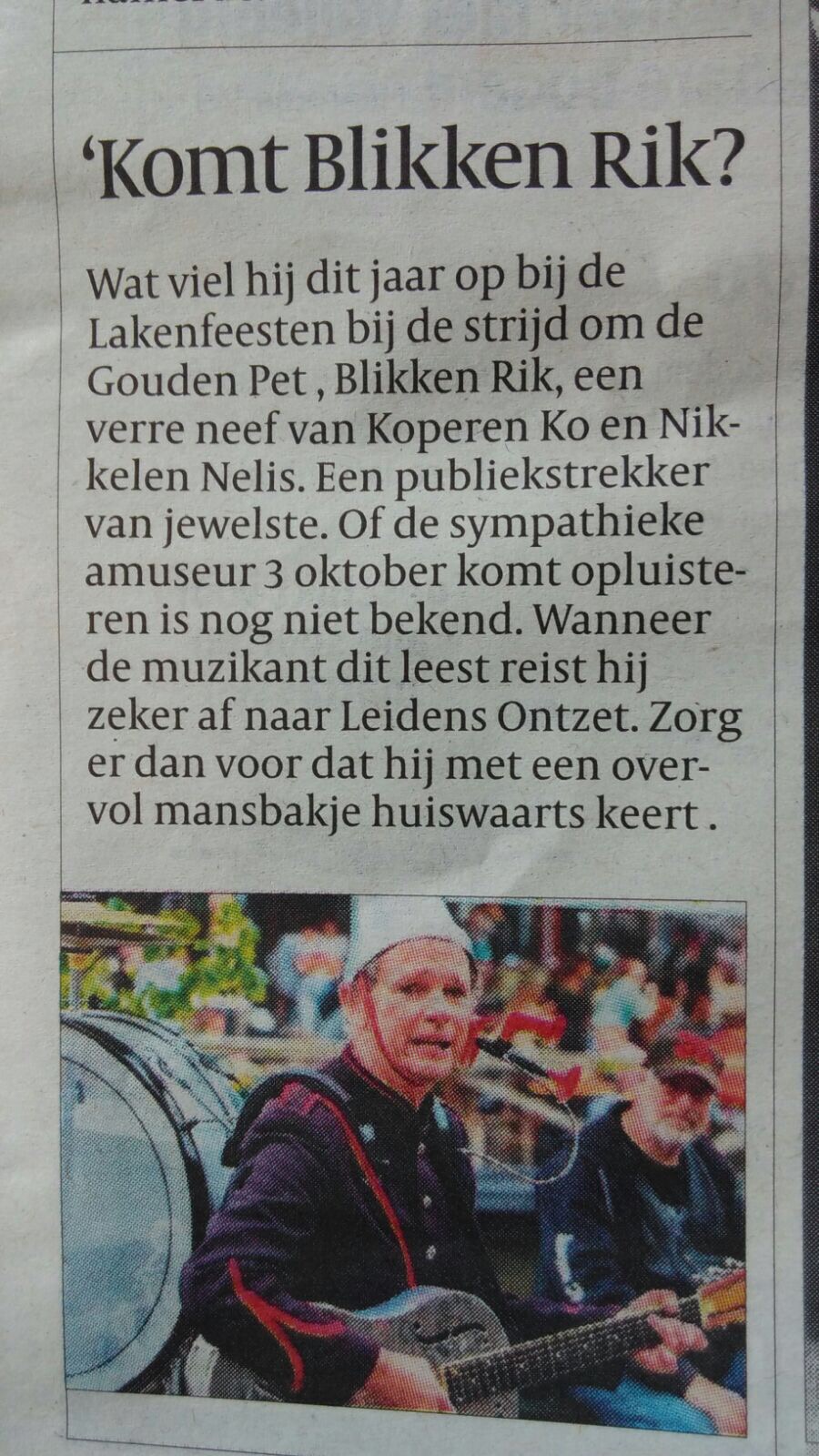 BLIKKEN RIK 2017-09-06 artikel in de Leydenaer.JPG